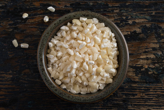 Uncooked Hominy in a Bowl