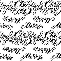 Vector Christmas words seamless pattern. Merry Christmas text vector design. Lettering usable as banner, greeting card, gift package etc.