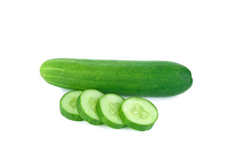 Cucumber and slices isolated over white background