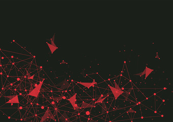 Red Abstract polygonal space low poly background with connecting dots and lines. Connection structure. Vector Illustration