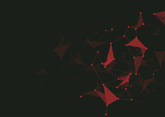 Red Abstract polygonal space low poly background with connecting dots and lines. Connection structure. Vector Illustration