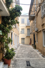 A typical street with historical buildings in the ancient town Nafplio in Greece
