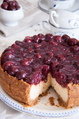 Нomemade cheesecake with cherries on a plate