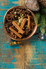 Collection of spices for winter and Christmas days, used for baking and mulled wine
