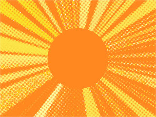Retro orange background. Pop art pattern. Vector illustration with dots and rays. Frame for text.