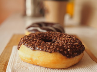 Chocolate donuts and coffee