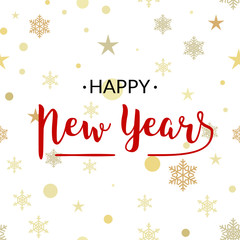Naklejka na ściany i meble New Year gold glittering lettering pattern illustration design. Greeting holiday decoration seamless background