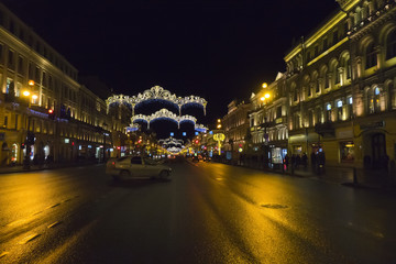 Fototapeta na wymiar Nevsky Avenue in Christmas decoration. St. Petersburg. Russia