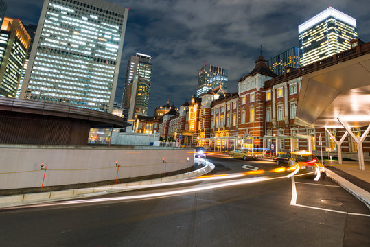Tokyo, Japan cityscape in the Marunouchi District and Tokyo Station.