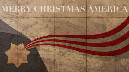 Merry Christmas America Illustration. Star of Bethlehem and Stripes on Wood Background