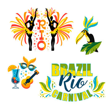 Brazilian Carnival. Big set of vector emblems