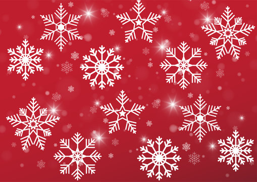 Merry Christmas and Happy new year. Abstract snowflakes blur bokeh of light on background. Paper art style. Vector illustration