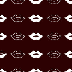 seamless pattern with lips for fashion or Valentine's Day on a burgundy background