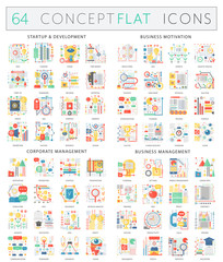 Infographics concept icons of startup development, business motivation, corporate management, business management. Premium quality vector flat design for web graphics.