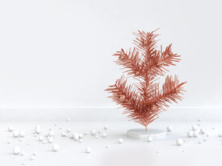 abstract copper christmas tree white scene christmas holiday new year concept 3d rendering