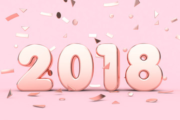 3d tex 2018 pink metallic rose gold on pink background ribbon floating decoration new year holiday concept 3d rendering