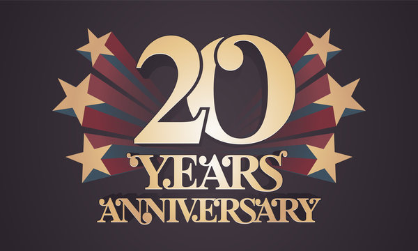 20 years anniversary vector icon,  logo. Graphic design element with  golden numbers for 20th anniversary celebration