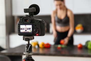 Close up of a camera recording healthy food tutorial