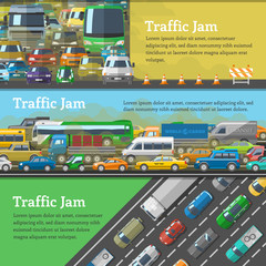 Traffic road jam vector transportation problems illustration at night and day city transport urban vehicle traffic-jam highway auto car on roads pollution and stress - 181959102