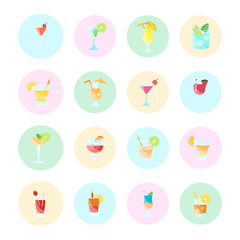 Set Vector Flat Icons of Coctails