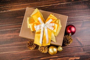 Brown gift box and christmas ornament