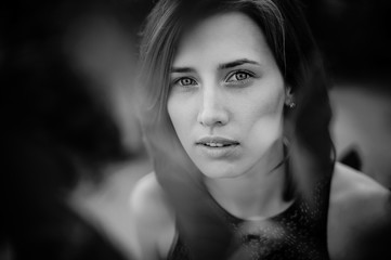 Black and white photo of young and beautiful woman