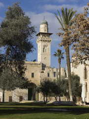 Fototapeta na wymiar Bab al-Silsila minaret in Al Aqsa Mosque, Temple Mount, Old City, Jerusalem, Israel