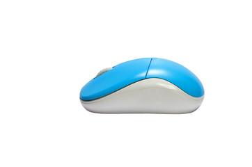 modern wireless mouse  colored blue white for computer accessory isolated on white background with clipping path.