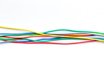 Network cables for computer on white background top view copyspace