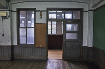 Windows in a old school at Kyoto in Japan