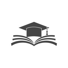 Graduation cap over open Book icon, Education icon