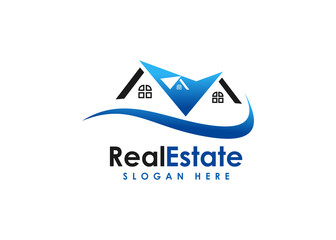 Real estate logo template. blue and black color