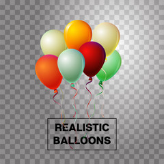 Party balloons cool vector set on transparent background. Festive birthday or New Year celebration design element. Realistic flying party balloons bunch. Party VIP love wedding decoration