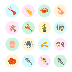 Set Vector Flat Icons of Seafood