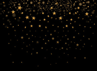 Gold stars falling confetti isolated on black background. Golden abstract rain confetti. Decoration sparkle explosion festive. Vector illustration EPS10