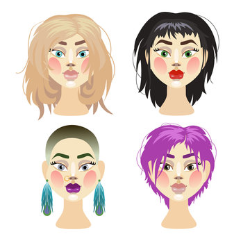 illustration of girls in wigs