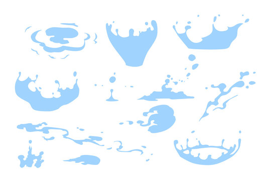 Set of water splash clipart, water drops and crown from falling into the water, isolated vector illustration for effects design