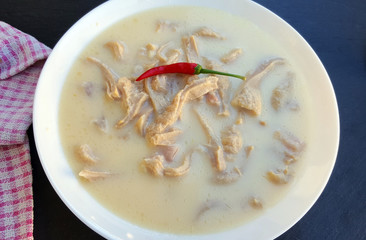 Traditional tripe soup on dark stone background