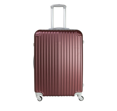 Chocolate suitcase isolated on white background. Polycarbonate suitcase isolated on white. Chocolate suitcase.