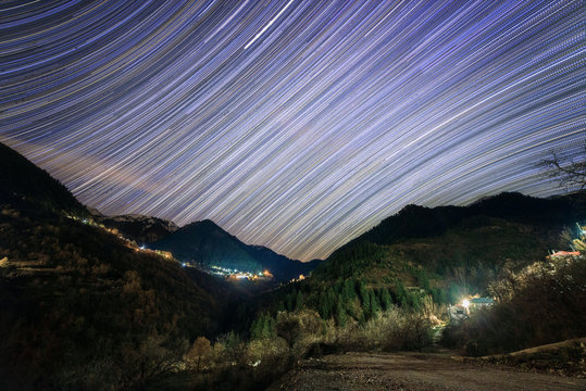 Star trails On Agrafa Mountains
