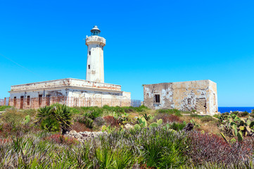 Fototapeta na wymiar Capo Murro di Porco lighthouse, Syracuse, Sicily, Italy