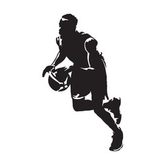 Basketball player running with ball, abstract vector isolated silhouette
