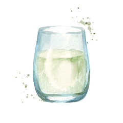 Glass of milk. Hand drawn watercolor illustration