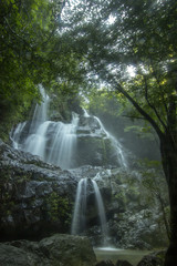 Fototapeta na wymiar views of waterfalls in tropical rainforests in one of Malaysia's sites