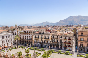 Palermo, Sicily, Italy. Scenic view of the square from the roof of the cathedral