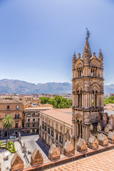 Fototapeta na wymiar Palermo, Sicily, Italy. View from the roof of the Cathedral to the Archbishop's Palace
