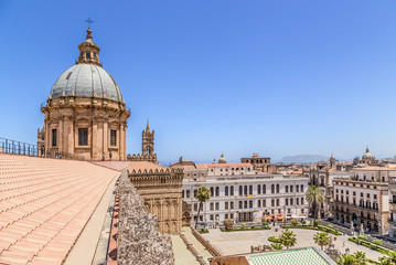 Obraz premium Palermo, Italy. The roof of the cathedral and the cathedral square