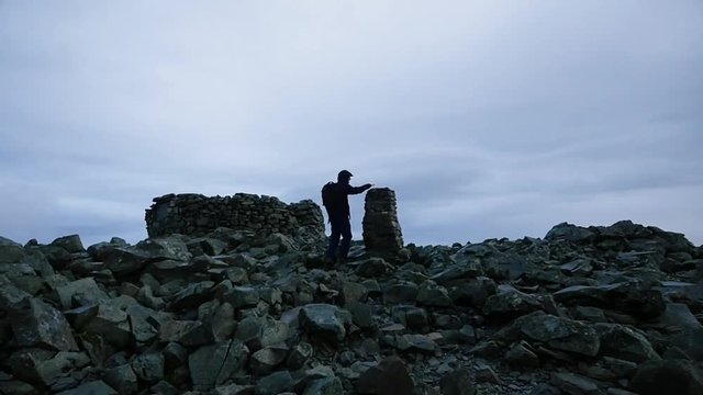Man climbing Scafell Pike Mountain hiking
