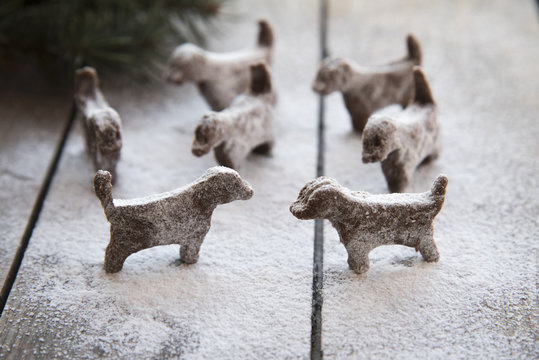 New Year's cookies in the shape of dogs - a symbol of 2018 year 