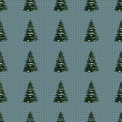 Seamless Merry Christmas Festive Pattern with Tree